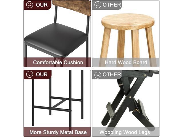 IDEALHOUSE Bar Stools Set of 4, Kitchen Bar Stools with Footrest, 25.5 Inches Upholstered Bar Chairs with Back, 4 Counter Height Barstools for...