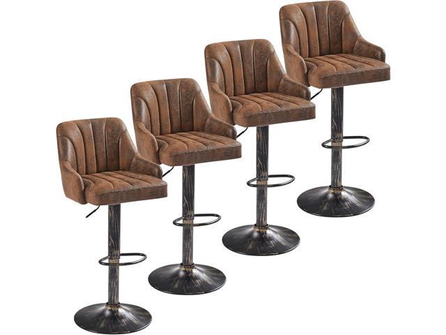 VECELO Bar Stools Set of 4, Adjustable Barstools, Counter Height Stools with Back and Arm, Kitchen Island Stools, Swivel PU Chairs for Pub, Dining.