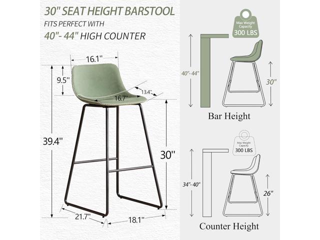 HeuGah Green Bar Stools Set of 3, 30 Inch Counter Height Bar Chair with Metal Legs Faux Leather BarStools for Kitchen Island Modern Tall Bar...