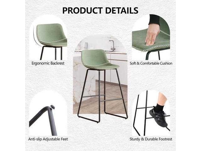 HeuGah Green Bar Stools Set of 3, 30 Inch Counter Height Bar Chair with Metal Legs Faux Leather BarStools for Kitchen Island Modern Tall Bar...