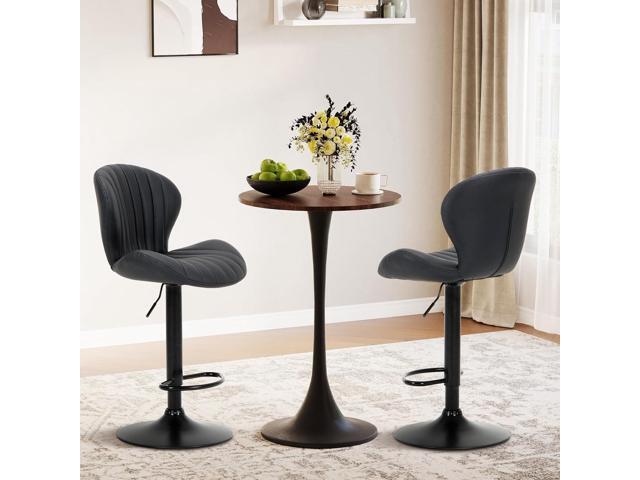 COLAMY Bar Stools Set of 4, Modern Swivel Bar Chairs, Adjustable Faux Leather Upholstered Barstools Counter Height with High Backrest for Bar,...