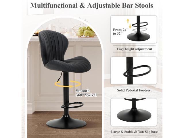COLAMY Bar Stools Set of 4, Modern Swivel Bar Chairs, Adjustable Faux Leather Upholstered Barstools Counter Height with High Backrest for Bar,...