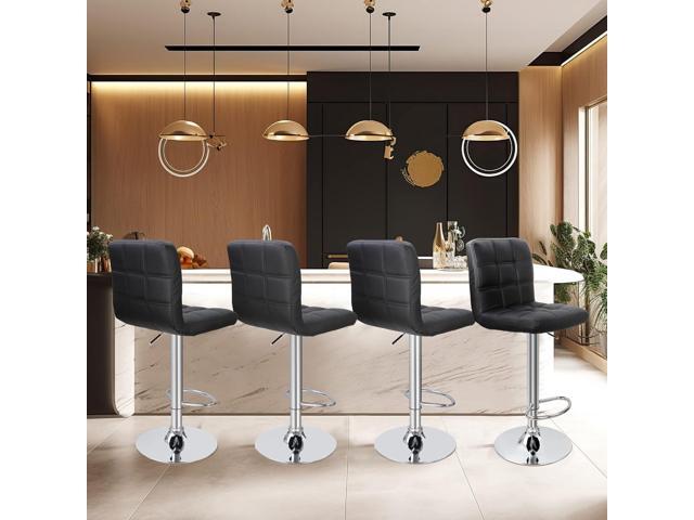 ZENY Set of 4 Adjustable Swivel Barstools, Modern PU Leather Kitchen Counter Bar Stools, Square Back Bar Stool