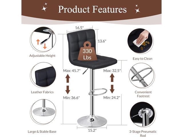 ZENY Set of 4 Adjustable Swivel Barstools, Modern PU Leather Kitchen Counter Bar Stools, Square Back Bar Stool