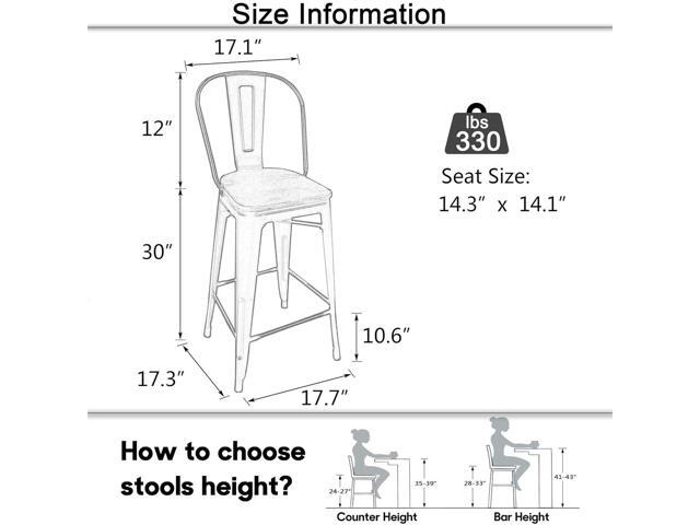Metal Counter Height Bar Stools Kitchen Counter Stools Set of 4 Dining Kitchen Chairs High Back 30 Inches Bar Chairs Stools Rusty, High Back