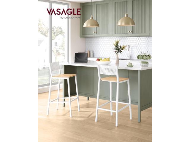 VASAGLE Bar Stool Set of 2, Bar Chairs for Kitchen, Dining Room, Industrial, Oak Beige and White ULBC070W09
