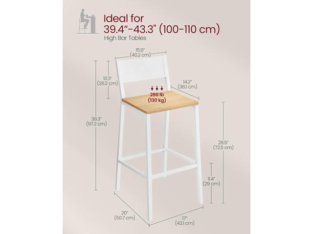 VASAGLE Bar Stool Set of 2, Bar Chairs for Kitchen, Dining Room, Industrial, Oak Beige and White ULBC070W09