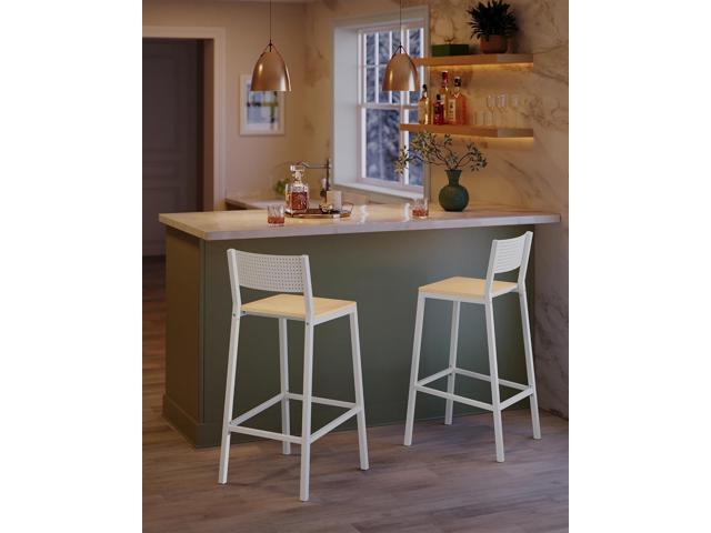 VASAGLE Bar Stool Set of 2, Bar Chairs for Kitchen, Dining Room, Industrial, Oak Beige and White ULBC070W09