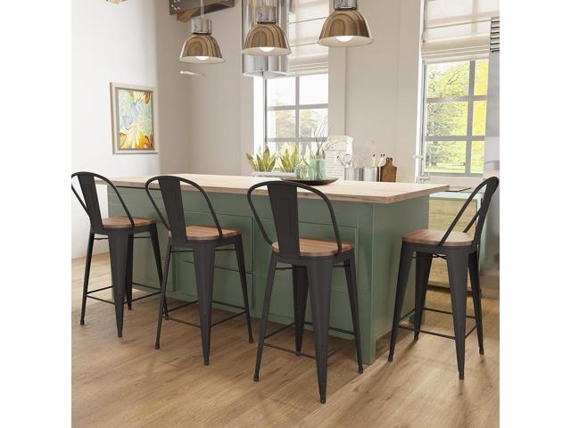 Aklaus Metal Bar Stools Set of 4,30 inch Barstools Bar Height Bar Stool with Backs Farmhouse Bar Stools with Larger Seat High Back Kitchen Dining...