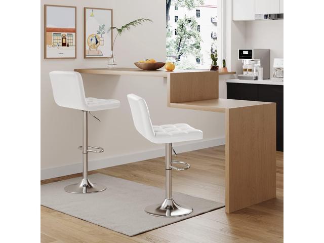 Furmax Bar Stools Modern Pu Leather Swivel Adjustable Hydraulic Bar Stool Square Counter Height Stool Set of 2 (White)