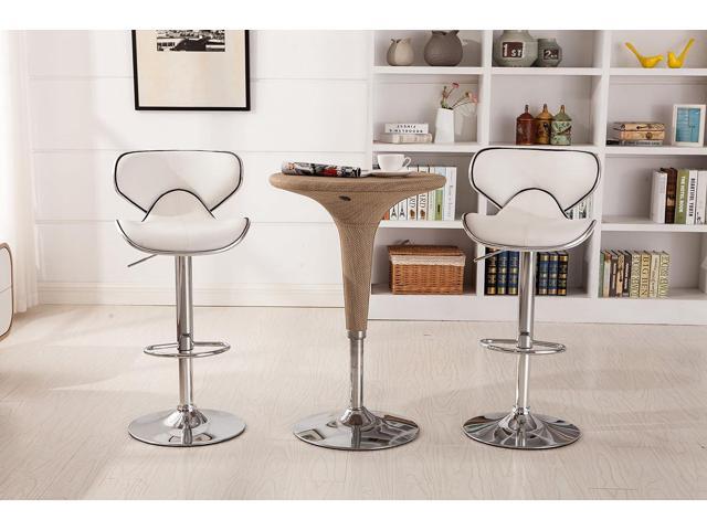 Roundhill Furniture Masaccio Cushioned Leatherette Upholstery Airlift Adjustable Swivel Barstool with Chrome Base, Set of 2, White
