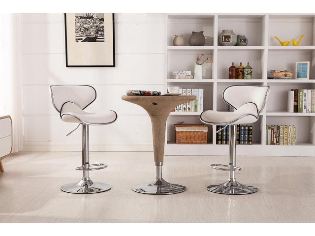 Roundhill Furniture Masaccio Cushioned Leatherette Upholstery Airlift Adjustable Swivel Barstool with Chrome Base, Set of 2, White