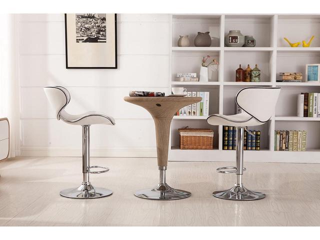 Roundhill Furniture Masaccio Cushioned Leatherette Upholstery Airlift Adjustable Swivel Barstool with Chrome Base, Set of 2, White
