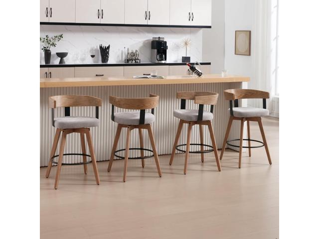 DUOMAY Swivel Bar Stools Set of 2, 26' Counter Height Bar Stool with Footrest Modern Wood Barstools with Linen Upholstered Seat Counter Stools for...