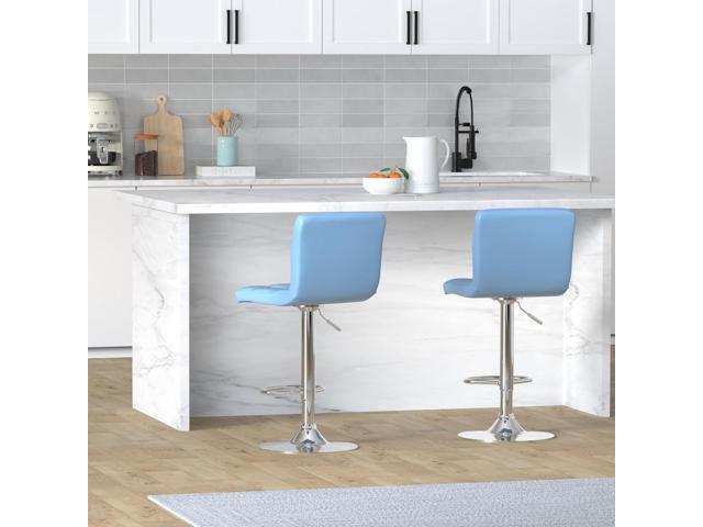 Leopard Bar Stools, Modern PU Leather Adjustable Swivel Bar Stool with Back, Set of 2 (Light Blue)