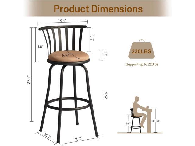 FurnitureR Classic Barstools Set of 3, Country Style Bar Chairs with Back and Footrest Swivel Counter Height Bar Stools for Kitchen Island Pub,...