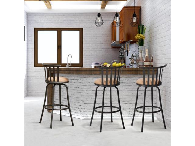 FurnitureR Classic Barstools Set of 3, Country Style Bar Chairs with Back and Footrest Swivel Counter Height Bar Stools for Kitchen Island Pub,...