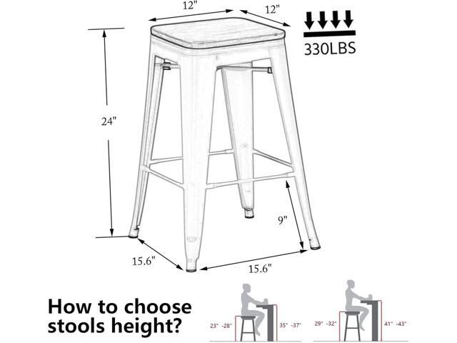 Alunaune 24' Metal Bar Stools Set of 4 Industrial Backless Counter Height Barstools Kitchen Patio Stool Stackable with Wooden Seat- White