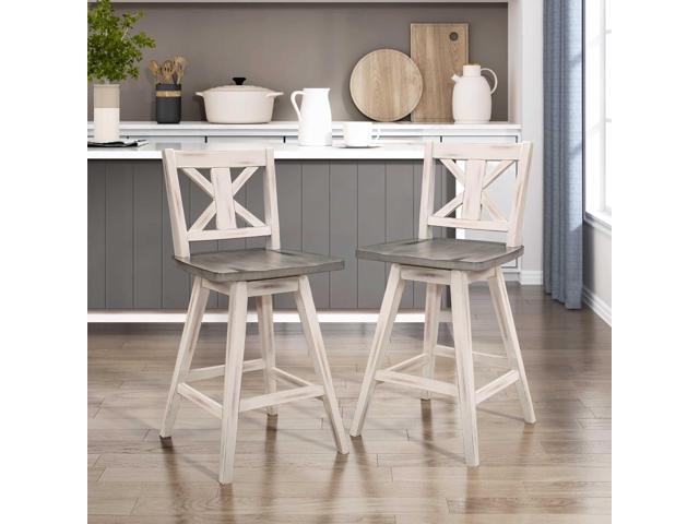 Solid Wood High Back Swivel Counter Height Bar Stools Set of 2, Kitchen Stools Counter Height, Foot Rest, X Back, Tall Wooden Armless Dining Chairs...