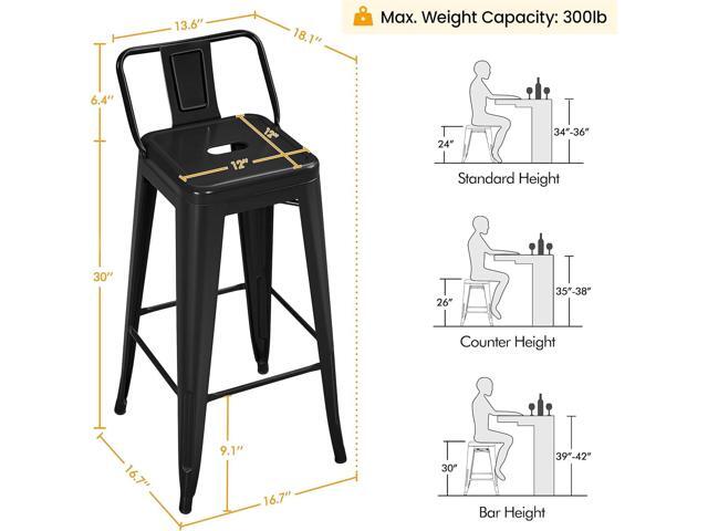 Yaheetech 30 inch Metal Bar Stools Set of 4, Counter Height Barstools Kitchen Chair Industrial Stools with Low Back for Indoor Outdoor Use, Matte...
