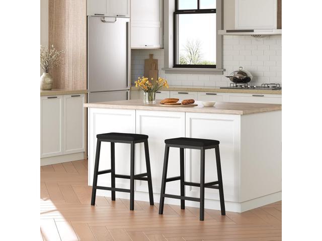 HOOBRO Bar Stools, 24' Set of 2 Bar Chairs, PU Leather Upholstered Breakfast Stools, Easy Assembly, Suitable for Kitchen, Bar, Dining Room, Black...