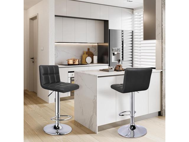 6-Squares Back with Double Needle Adjustable Bar Stools, Set of 2, Black