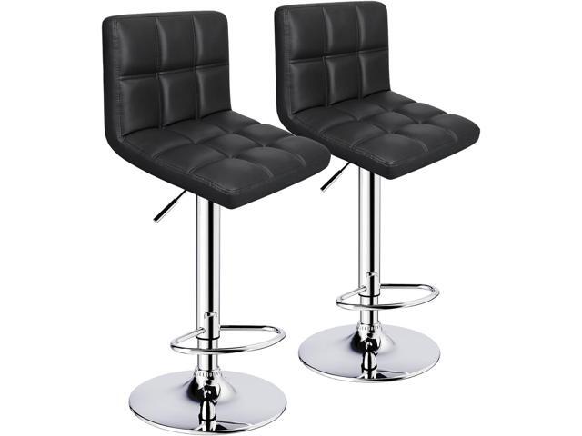 6-Squares Back with Double Needle Adjustable Bar Stools, Set of 2, Black