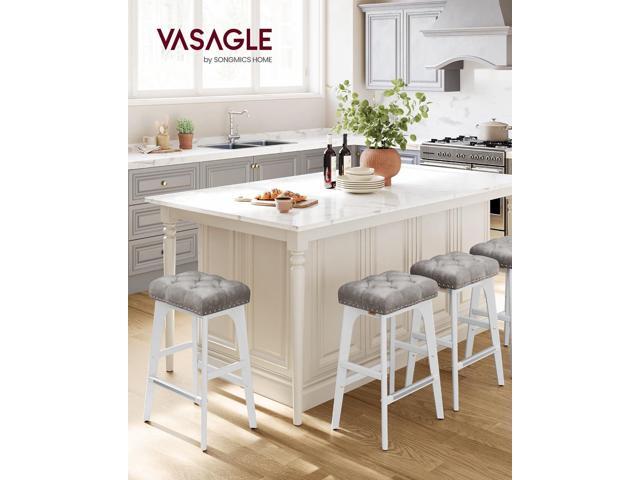 VASAGLE Bar Stools Set of 2, Saddle Counter Height Bar Stools, 26-Inch Backless Kitchen Stools with Wood Legs, PU Leather Thickened Upholstered...