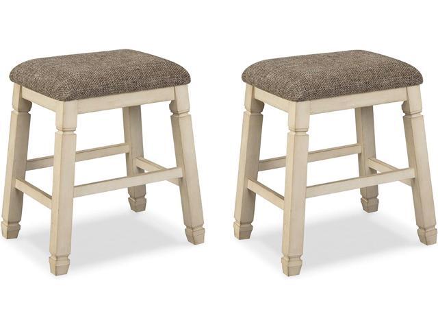 Signature Design by Ashley Bolanburg Farmhouse 24' Counter Height Upholstered Barstool, 2 Count, Whitewash