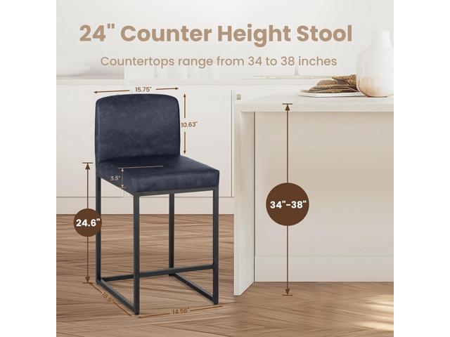 PHI VILLA Bar Stools Set of 4 - Counter Height Chairs Faux Leather Barstools 24 inch Bar Stool, Kitchen Stool with Back