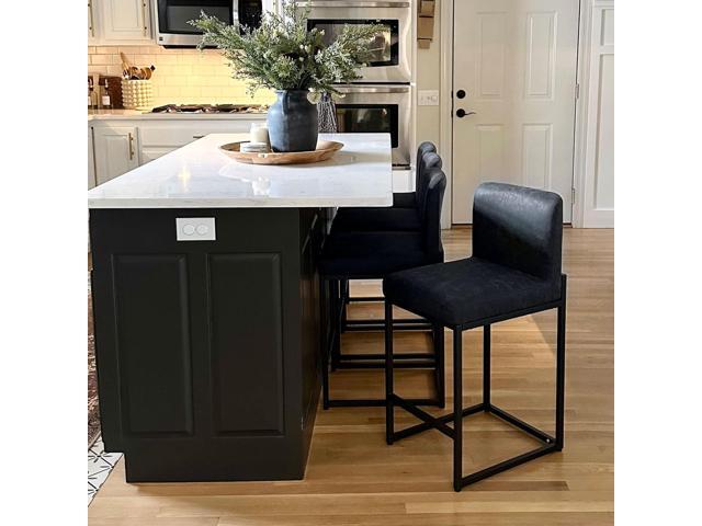 PHI VILLA Bar Stools Set of 4 - Counter Height Bar Stool Faux Leather Barstools 24 inch Bar Stools, Bar Stools with Back