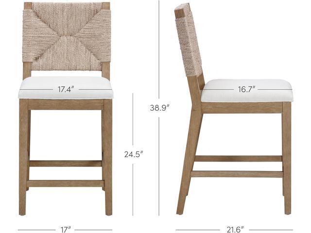 Nathan James Beacon Bohemian Boucle Bar Stool, Upholstered Counter Height Chair with Solid Wood Frame and Woven Seagrass Back for Kitchen Island,...