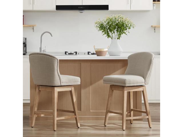 CHITA Counter Height Swivel Barstools, FSC Certified Upholstered Performance Fabric Bar Stools Set of 2, 26' Seat Height, Tan