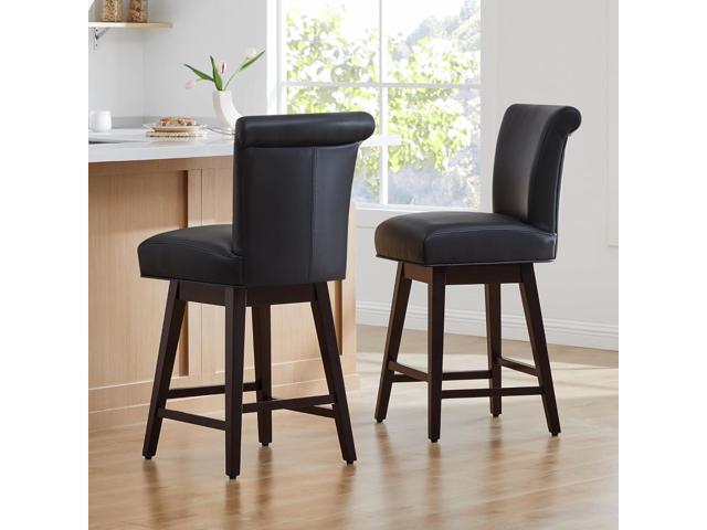 CHITA 30 Inch Counter Height Swivel Bar Stools Set of 2, FSC Certified Modern Upholstered Faux Leather Swivel Barstool Chairs with Back, Black
