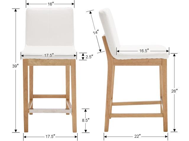 Kmax 26 Inch Bar Stools Set of 2, Farmhouse Upholstered Bar Stools with Back Support Rustic Wooden White Armless Barstools for Bar Club Pub - PU,...
