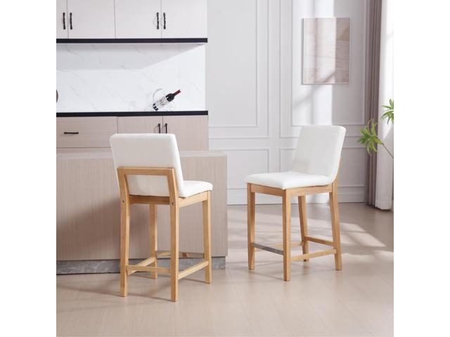 Kmax 26 Inch Bar Stools Set of 2, Farmhouse Upholstered Bar Stools with Back Support Rustic Wooden White Armless Barstools for Bar Club Pub - PU,...