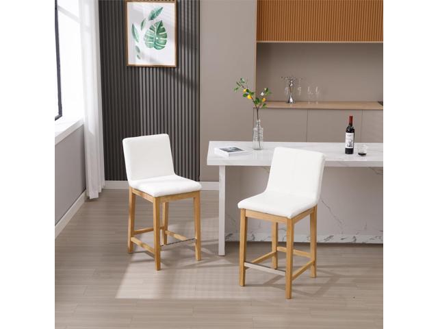 Kmax 26 Inch Bar Stools Set of 2, Farmhouse Upholstered Bar Stools with Back Support Rustic Wooden White Armless Barstools for Bar Club Pub - PU,...