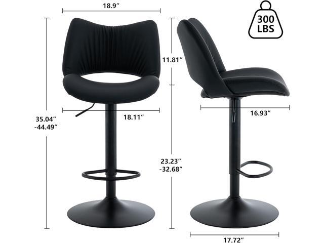 Rowill Bar Stools Set of 2 Modern Counter Height Barstools Swivel Adjustable Black Faux Leather Bar Chairs for Kitchen Island with Back and Metal Base