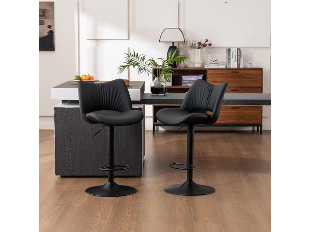 Rowill Bar Stools Set of 2 Modern Counter Height Barstools Swivel Adjustable Black Faux Leather Bar Chairs for Kitchen Island with Back and Metal Base