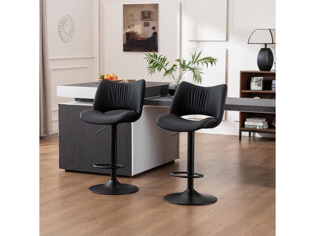 Rowill Bar Stools Set of 2 Modern Counter Height Barstools Swivel Adjustable Black Faux Leather Bar Chairs for Kitchen Island with Back and Metal Base