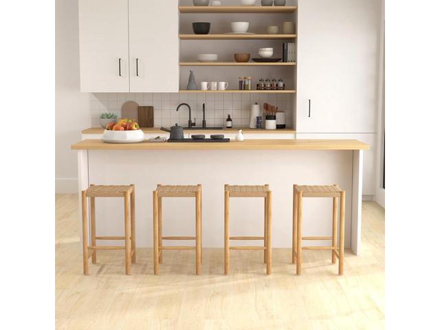 Giantex 26' Counter Height Wood Bar Stools Set of 4, Boho Rattan Barstools, Max Load 330 Lbs, Armless Saddle Kitchen Stools, Backless Wicker Bar...