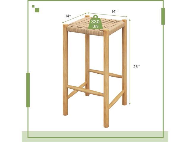 Giantex 26' Counter Height Wood Bar Stools Set of 4, Boho Rattan Barstools, Max Load 330 Lbs, Armless Saddle Kitchen Stools, Backless Wicker Bar...