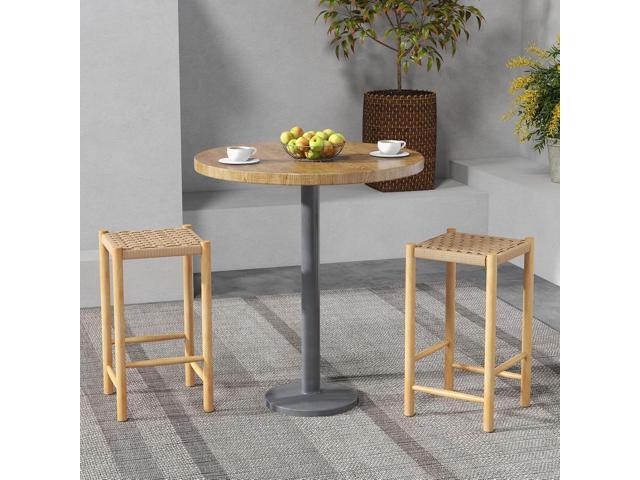 Giantex 26' Counter Height Wood Bar Stools Set of 4, Boho Rattan Barstools, Max Load 330 Lbs, Armless Saddle Kitchen Stools, Backless Wicker Bar...