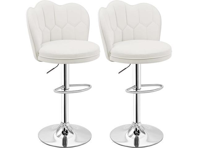 VECELO Bar Stools Set of 2, Adjustable Barstools with Back, Velvet Armless Counter Height Stool Kitchen Island Stool Swivel Bar Stools, White