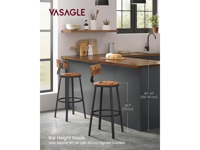VASAGLE Bar Stools Set of 2, Bar Height Stools, 28.9 Inches Counter Barstools Chairs with Back for Dining Kitchen Island, Steel Frame, Industrial...