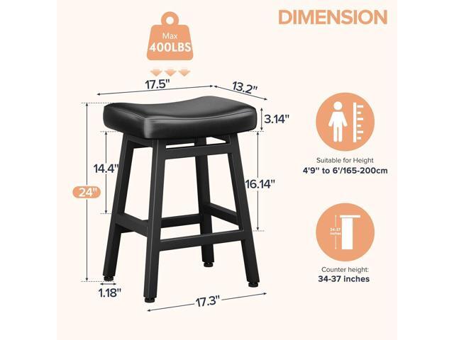 Counter Height Bar Stools Set of 2, 24 Inch Barstools for Kitchen Counter, Kitchen Stools with Bonded Leather Saddle Seats & Heavy Duty Metal Legs,...