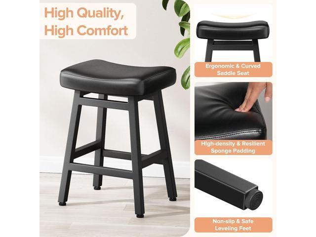 Counter Height Bar Stools Set of 2, 24 Inch Barstools for Kitchen Counter, Kitchen Stools with Bonded Leather Saddle Seats & Heavy Duty Metal Legs,...