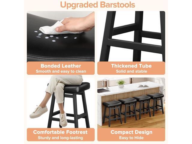 Counter Height Bar Stools Set of 2, 24 Inch Barstools for Kitchen Counter, Kitchen Stools with Bonded Leather Saddle Seats & Heavy Duty Metal Legs,...