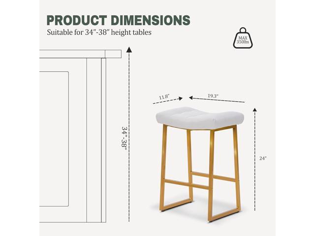 White & Gold Counter Height Bar Stools Set of 3 for Kitchen Counter Modern Backless Barstools with Upholstered Faux Leather Seat and Metal Frame...