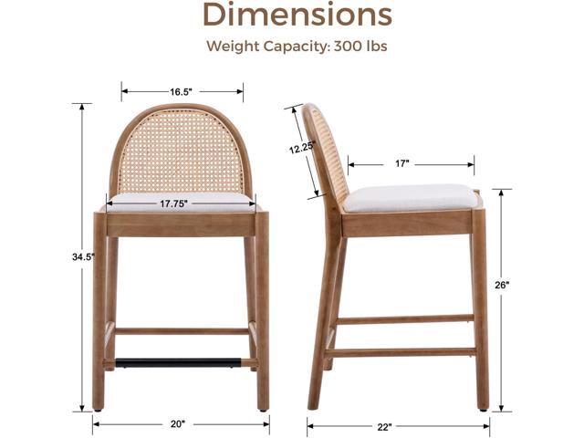 HEAH-YO Rattan Counter Stools Set of 2, 26 Inches Counter Height Bar Stools with Rattan Backs and Wood Legs, Uphlostered Linen Fabric Counter...